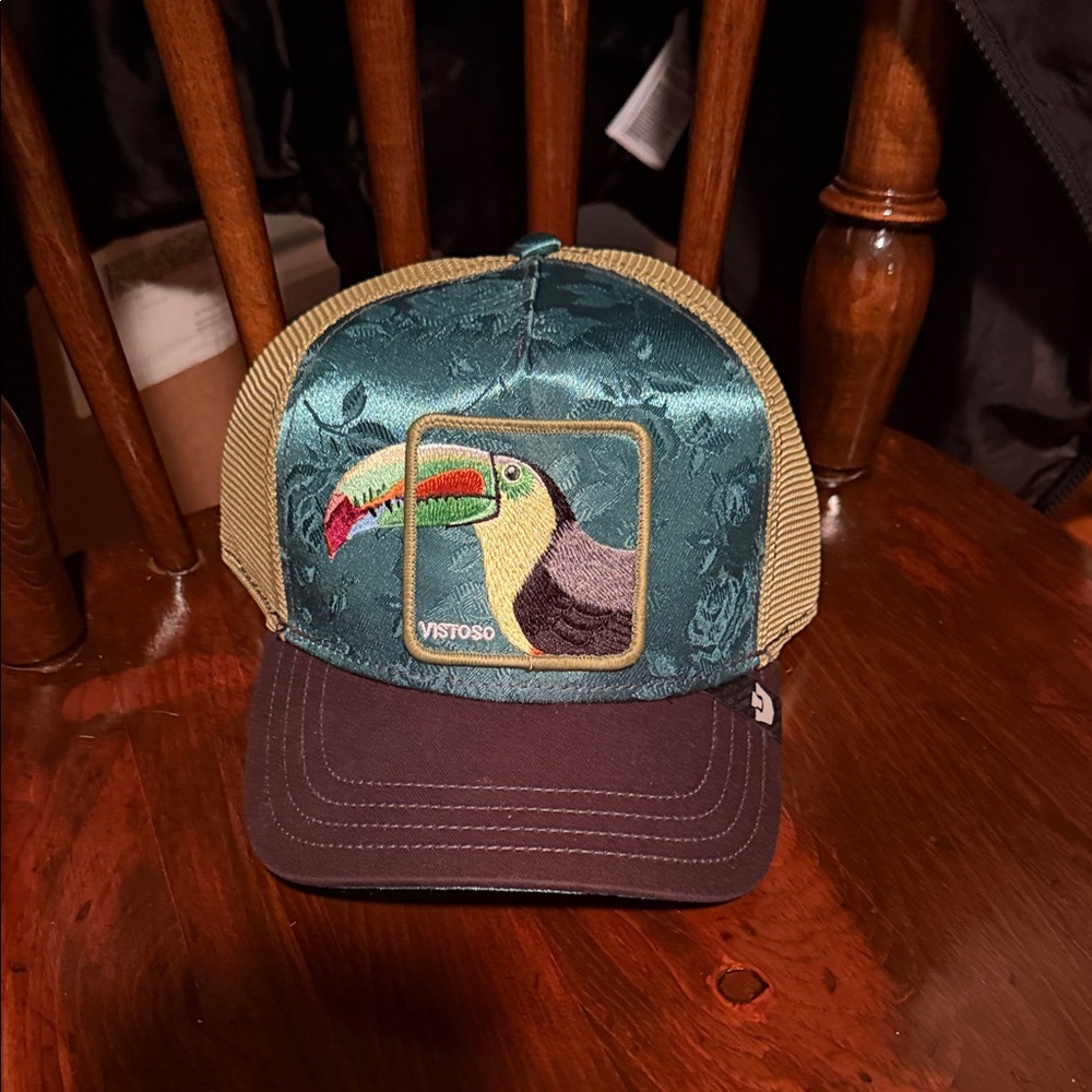 Goorin Bros Teal Toucan Patch Trucker Hat with Brown Brim